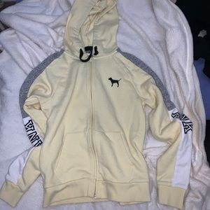 VS Pink yellow zip up sweater with grey detailing